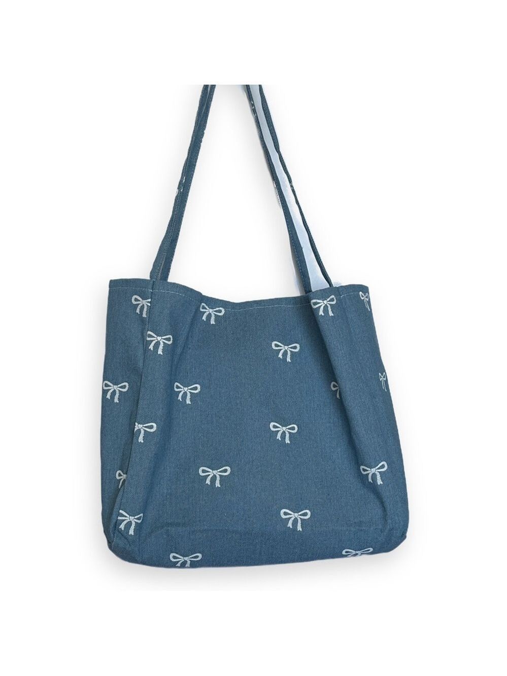 DENIM LARGE BOW TOTE | NEW Denim Blue & White Bow Tote Bag - Picture 7 of 7